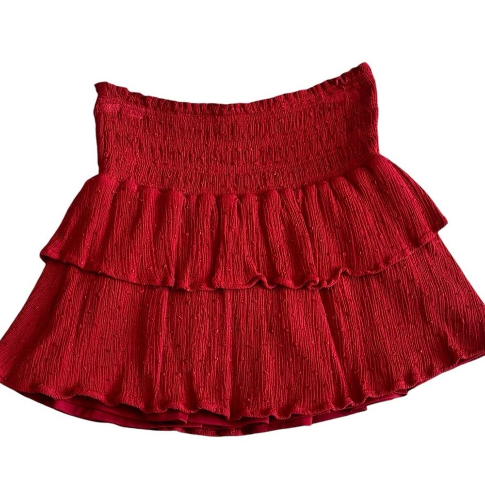 Altar'd State Womens Maroon Tiered Ruffle Mini Skirt Small NWOT